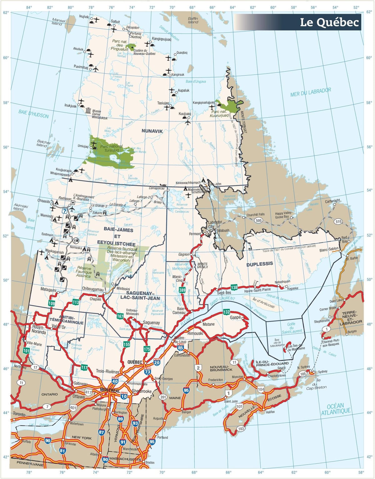 Ramani ya barabara Quebec canada