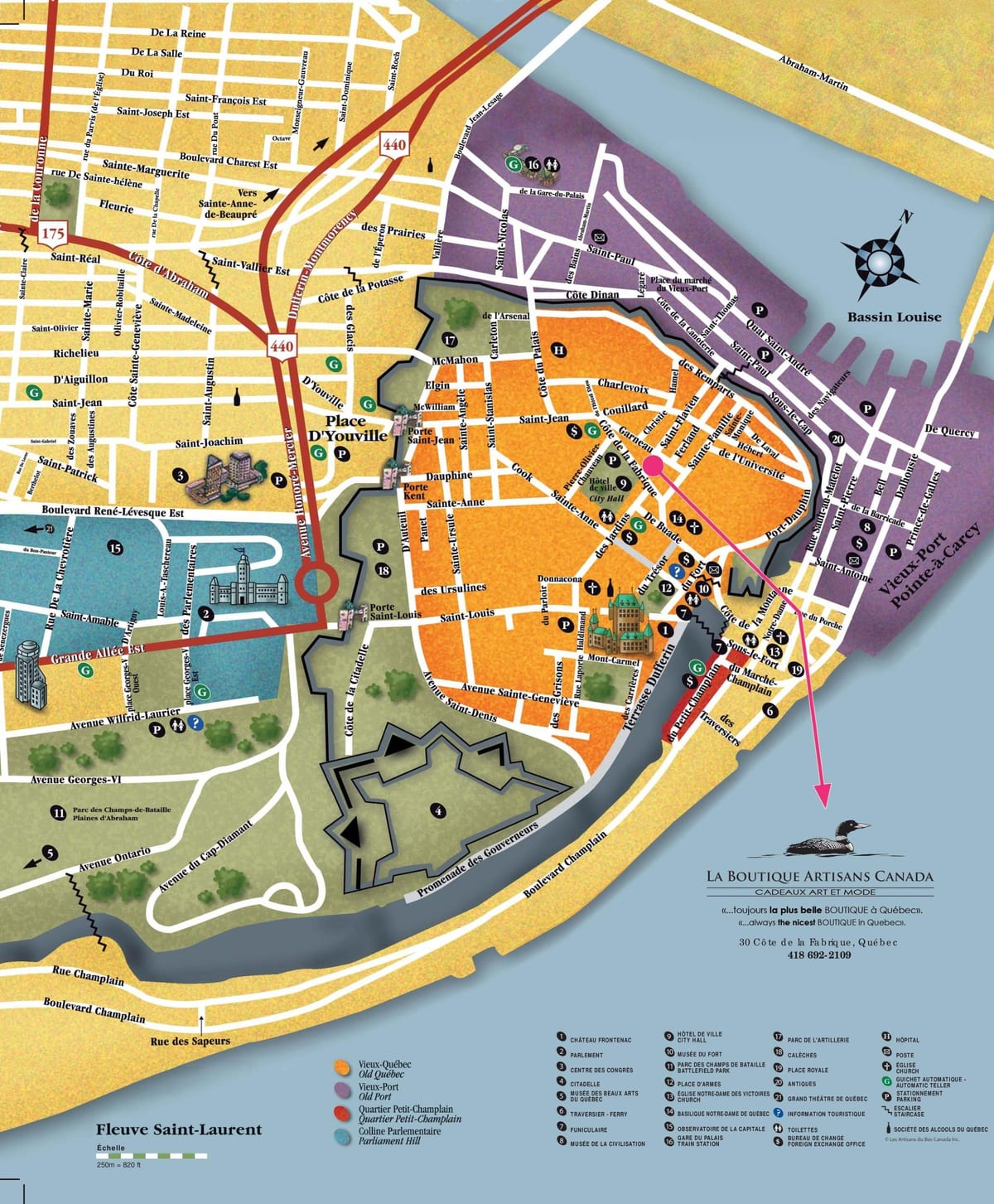 zamani Quebec City vivutio ramani